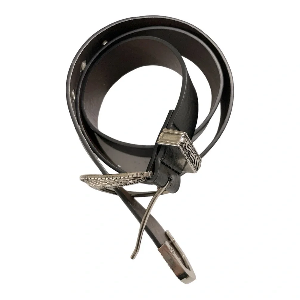 Black Leather Western Engraved Silver Buckle Belt | Size 27 | Boho Cowgirl